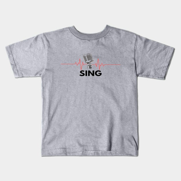 Sing Microphone heartbeat Singer Kids T-Shirt by Musician Gifts